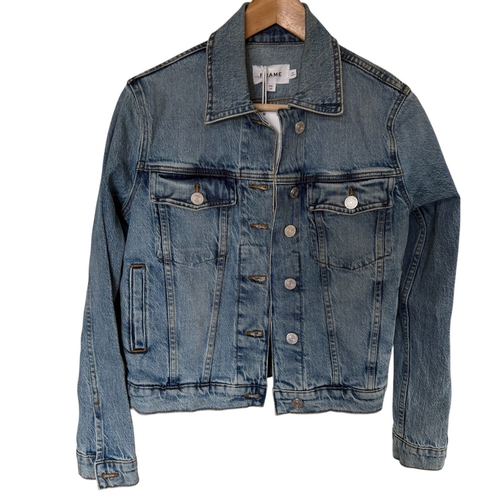 FRAME Le Vintage Denim Jacket Crystal Shores‎ Medium Wash Blue Size XS